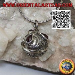 Silver pendant "Call of the Angels" with floral decoration and drop garnets (Ø 20mm.)