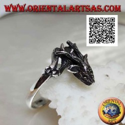 Silver ring in the shape of a royal deer studded with marcasite