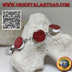 Pulsera de plata con 7 madréporas rojas redondas (coral) separadas por anillos de cadena