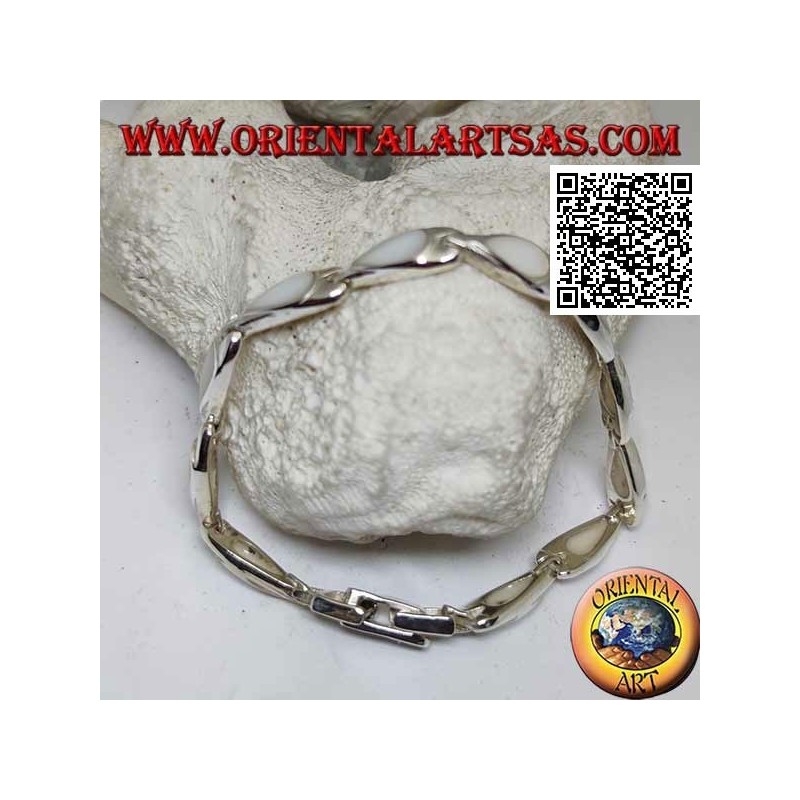 Bracelet en argent avec 11 nacre en forme de poire sur plaques d'argent