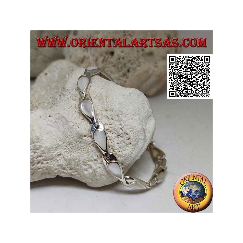Bracelet en argent avec 11 nacre en forme de poire sur plaques d'argent