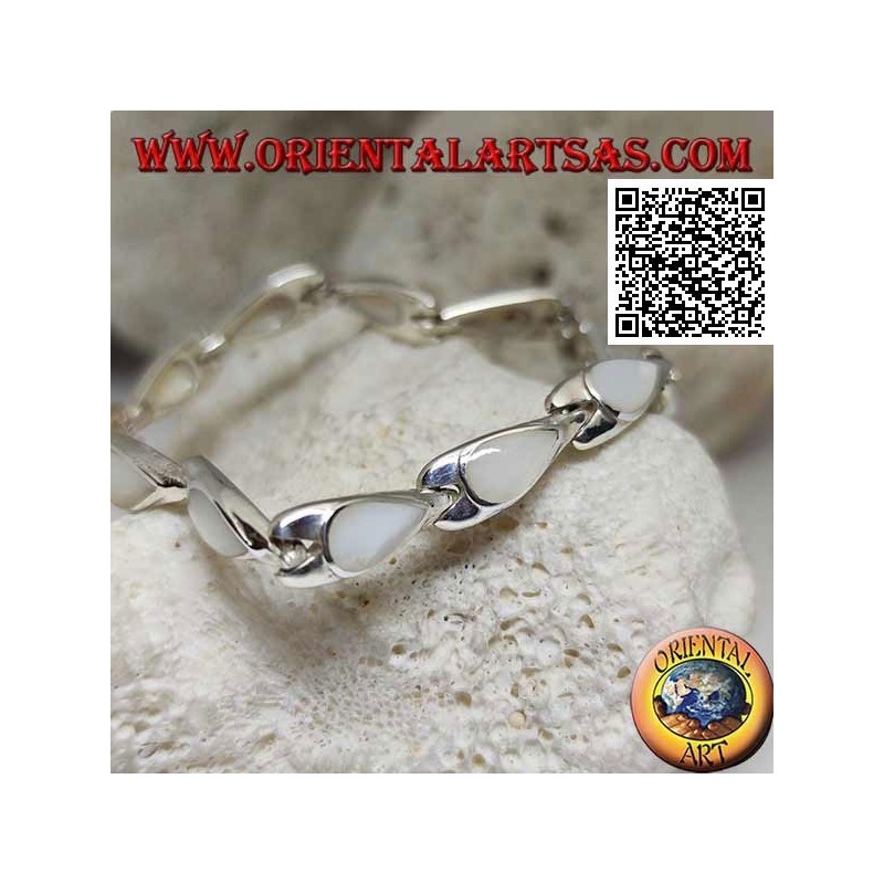 Silberarmband mit 11 birnenförmigen Perlmutt auf silbernen Tellern