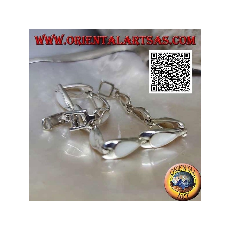 Silver bracelet with 11 pear-shaped mother of pearl on silver plates