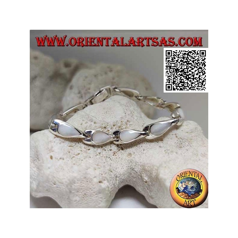 Silberarmband mit 11 birnenförmigen Perlmutt auf silbernen Tellern