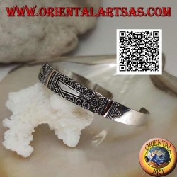 Pulsera de plata con 3 placas de oro de 14 kilates y decoración étnica y 2 trapecios lisos