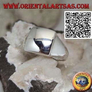 Bague en argent lisse avec carré convexe en relief 14 * 14