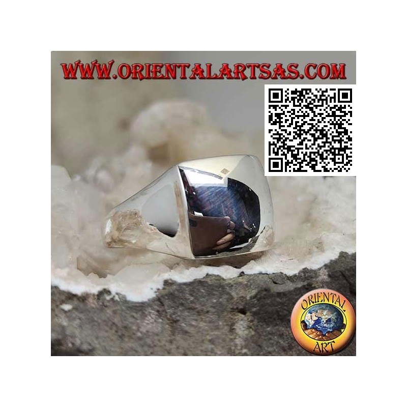Glatter Silberring mit erhabenem konvexem Quadrat 14 * 14
