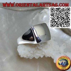 Bague en argent lisse avec carré convexe en relief 14 * 14