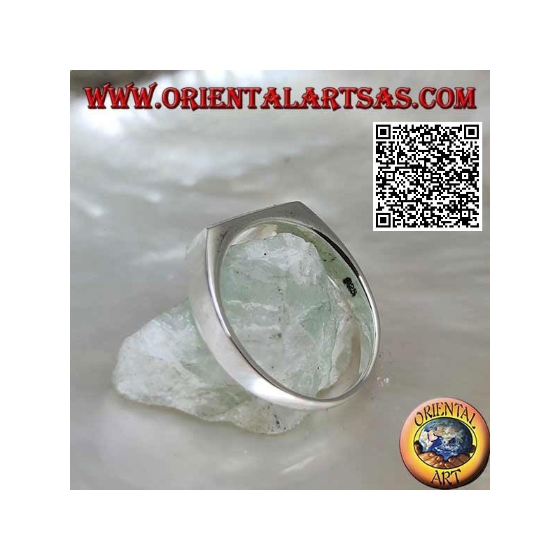 Anello in argento con madreperla rettangolare orizzontale stretta a filo bordo su montatura liscia