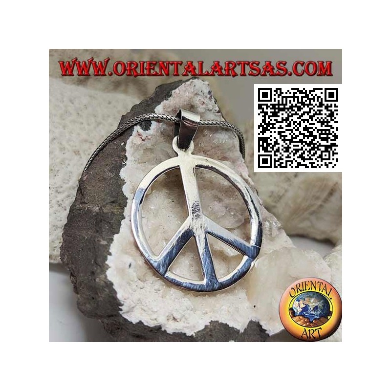 Pendentif en argent en forme de symbole de paix lisse (Ø 40 mm.)