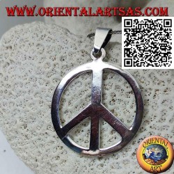 Silver pendant in the shape of a smooth peace symbol (Ø 40 mm.)