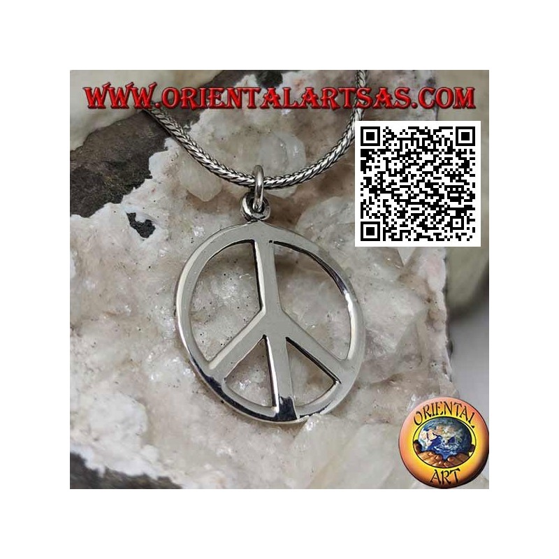 Silver pendant in the shape of a smooth peace symbol (Ø 27 mm.)