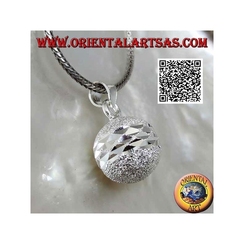 Colgante de plata pulida con chorro de arena "Call of the Angels" cortado con doble banda de diamantes (Ø 14mm.)