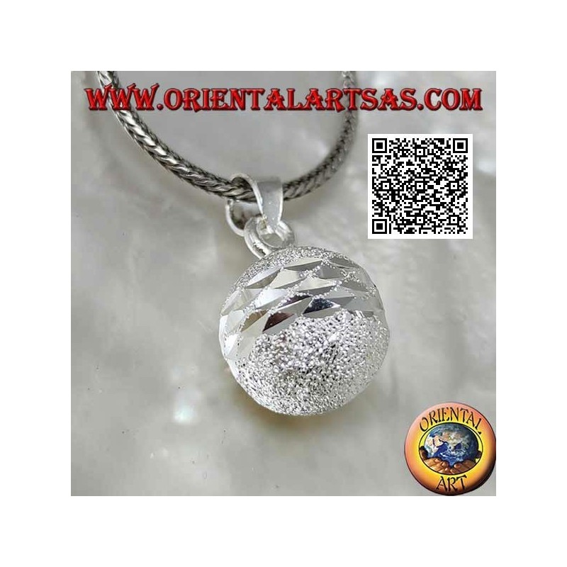 Colgante de plata pulida con chorro de arena "Call of the Angels" cortado con doble banda de diamantes (Ø 14mm.)