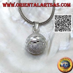 "Call of the Angels" sandblasted silver pendant cut by double diamond band (Ø 14mm.)