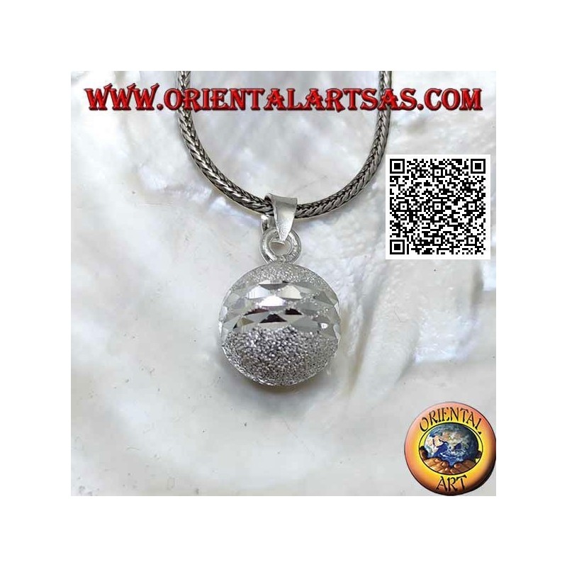"Call of the Angels" sandblasted silver pendant cut by double diamond band (Ø 14mm.)
