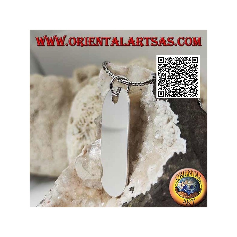 Silver pendant with smooth and satin beveled rectangular medal (engraving on request)