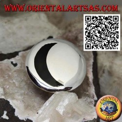 Silver ring with hollow onyx moon on a large smooth round plate