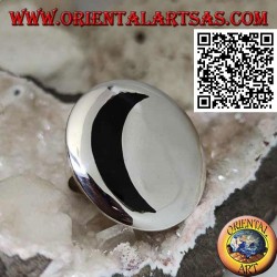 Silver ring with hollow onyx moon on a large smooth round plate
