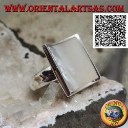 Concave square silver ring with mother-of-pearl set flush with the edge