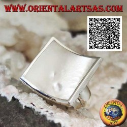 Concave square silver ring with mother-of-pearl set flush with the edge