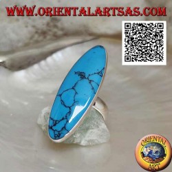 Silver ring with elongated oval turquoise set with smooth edge