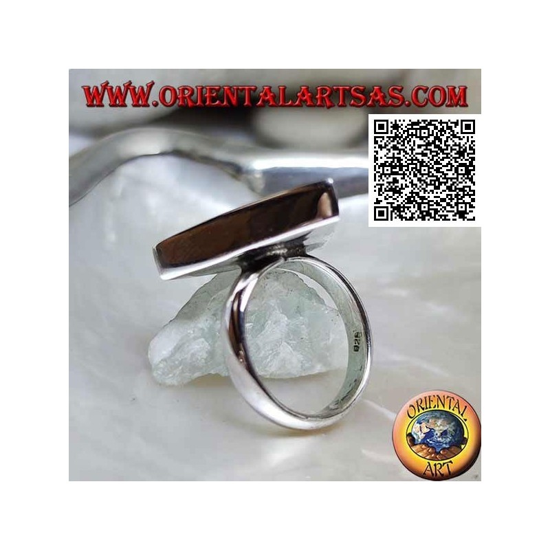 Silver ring with large triangular mother-of-pearl set in smooth edge
