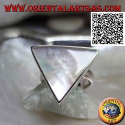Silver ring with large triangular mother-of-pearl set in smooth edge