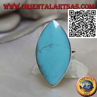 Anello in argento con turchese ellittico appuntito a filo bordo liscio