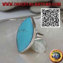 Bague en argent avec turquoise elliptique pointue avec bord lisse