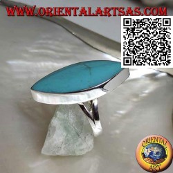 Silver ring with pointed elliptical turquoise with smooth edge