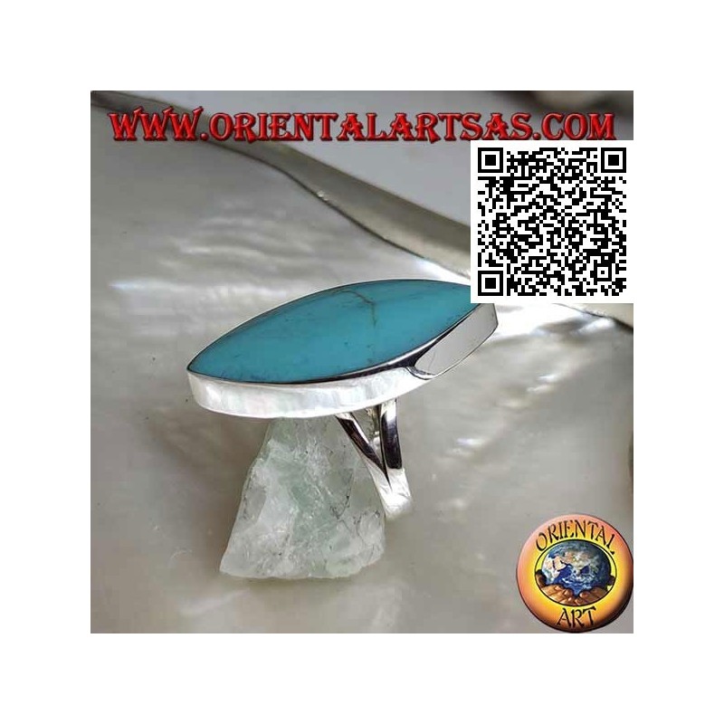 Anello in argento con turchese ellittico appuntito a filo bordo liscio