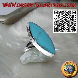 Bague en argent avec turquoise elliptique pointue avec bord lisse