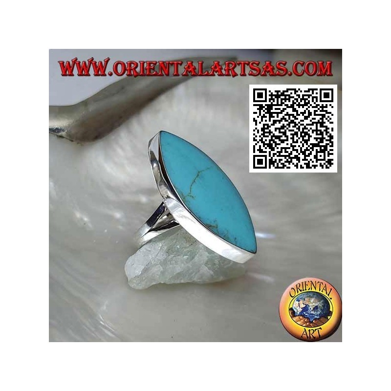 Silver ring with pointed elliptical turquoise with smooth edge