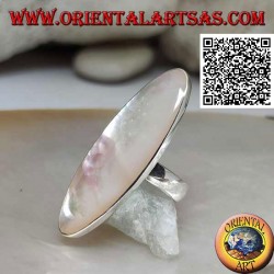 Silver ring with elongated oval mother-of-pearl set with smooth edge