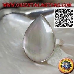 Silver ring with pear-shaped mother-of-pearl set in smooth edge