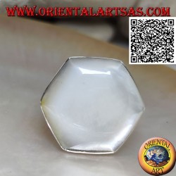 Silberring mit sechseckigem Perlmutt, besetzt mit glatter Kante (verstellbar)