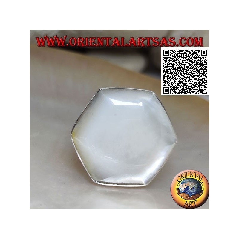 Silberring mit sechseckigem Perlmutt, besetzt mit glatter Kante (verstellbar)