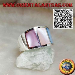 Silver ring with smooth band with three multicolour mother-of-pearl set flush (1)