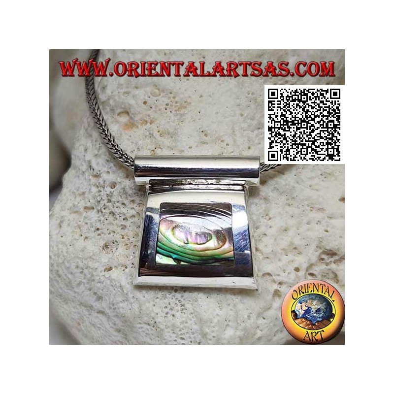 Pendentif en argent avec coquille de paua (abalone) sur une armature en fil lisse et crochet tubulaire