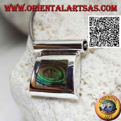 Pendentif en argent avec coquille de paua (abalone) sur une armature en fil lisse et crochet tubulaire