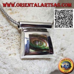 Silberanhänger mit Paua-Muschel (Abalone) auf glattem Drahtrahmen und Rohrhaken