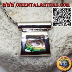 Silver pendant with paua shell (abalone) on a smooth wire frame and tubular hook