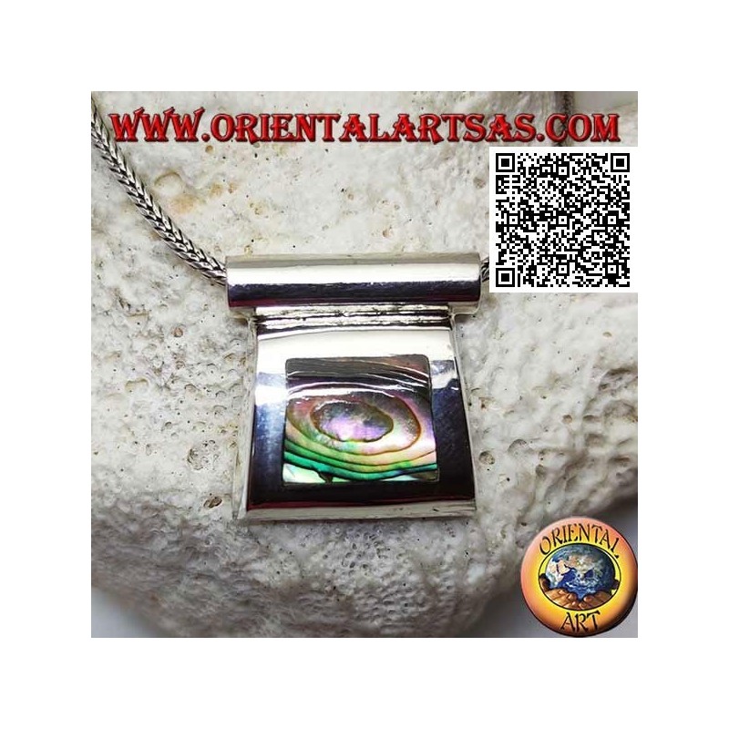 Ciondolo in argento con paua shell (abalone) su montatura liscia a filo e gancio tubolare