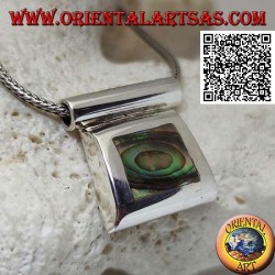 Pendentif en argent avec coquille de paua (abalone) sur une armature en fil lisse et crochet tubulaire
