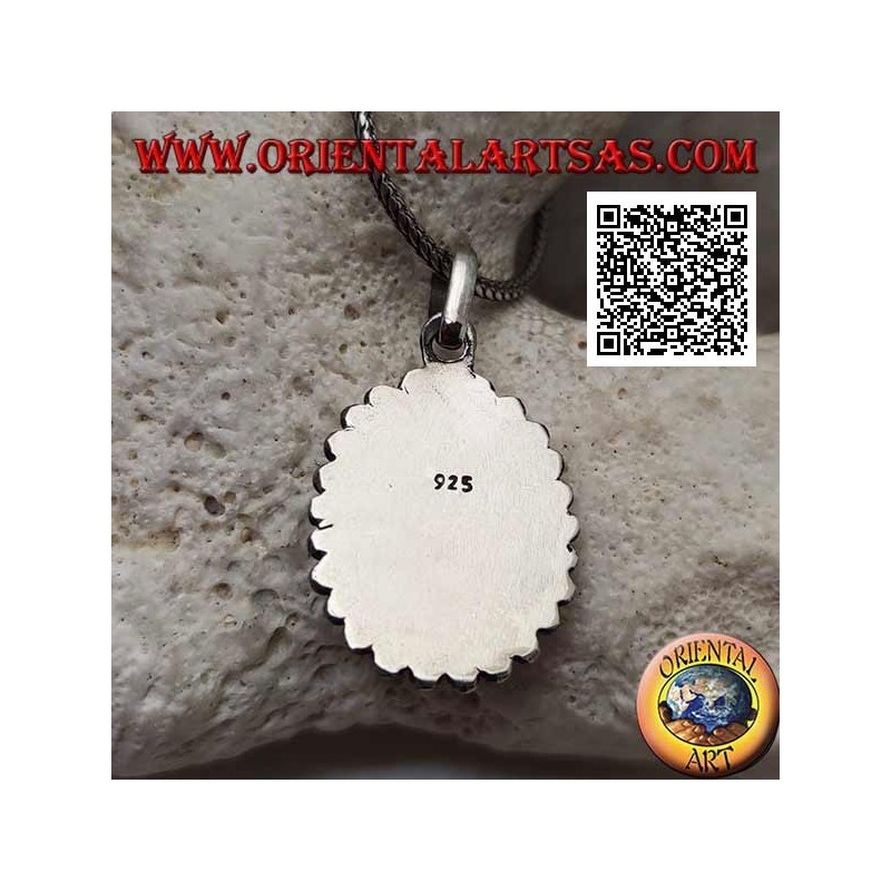 Pendentif en argent avec lapis lazuli ovale entouré de boules et de disques