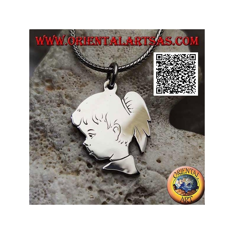 Silver pendant in the shape of a girl's profile with a tail engraved on both sides