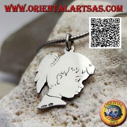 Silver pendant in the shape of a girl's profile with a tail engraved on both sides