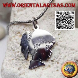 Silver pendant in the shape of a girl's profile with a tail engraved on both sides