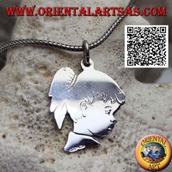 Pendentif en argent en forme de profil de fille avec une queue gravée des deux côtés